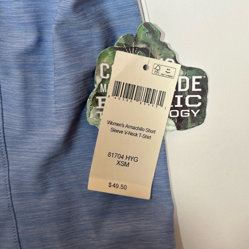 NWT Duluth Trading Co Women’s Light Blue Short Sleeve V-Neck Active Tee Size XS - Picture 7 of 8